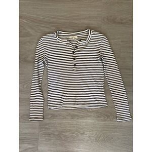 Madewell Classic Black & White Striped Button Long Sleeve Top, XXS